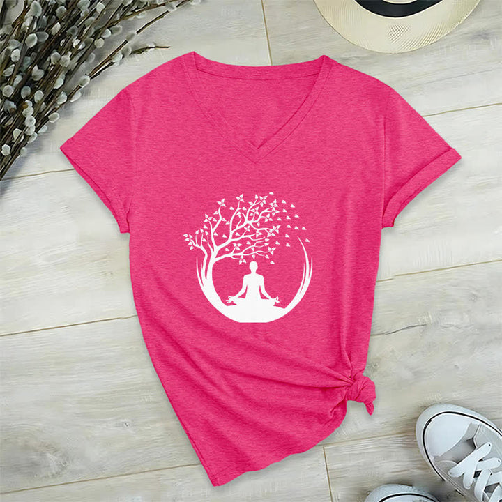 Olivenorma Yoga Méditation Pilates Namaste T-shirt col V - Rose Rouge - 2XL - image 20