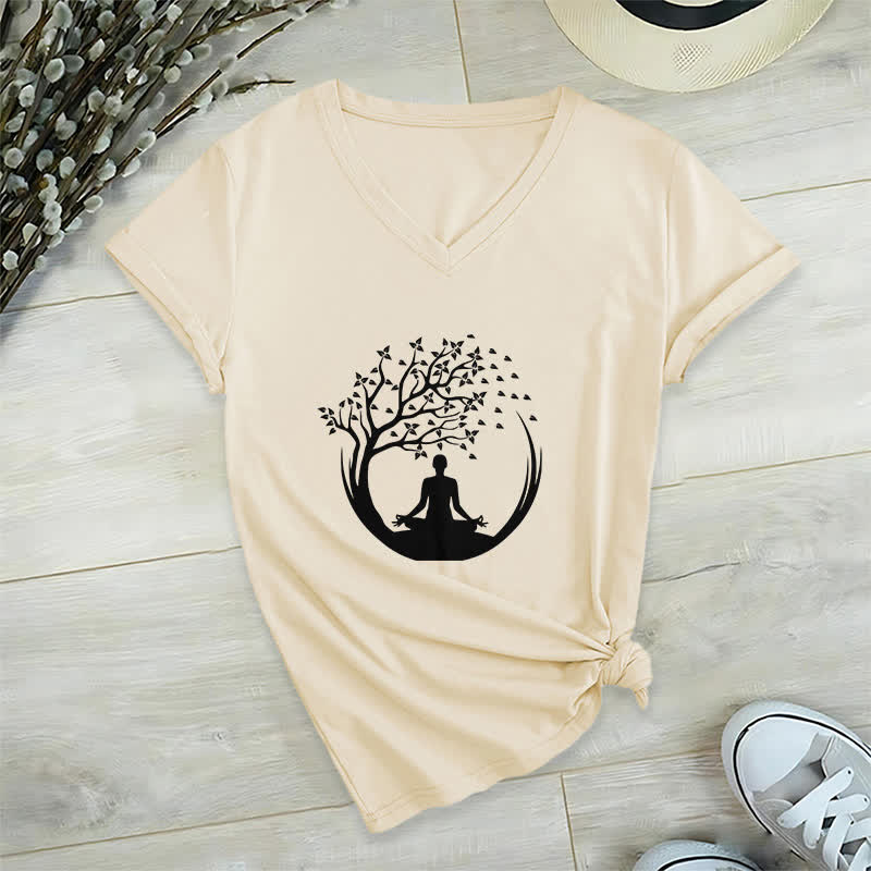 Olivenorma Yoga Méditation Pilates Namaste T-shirt col V - Kaki - 2XL - image 21