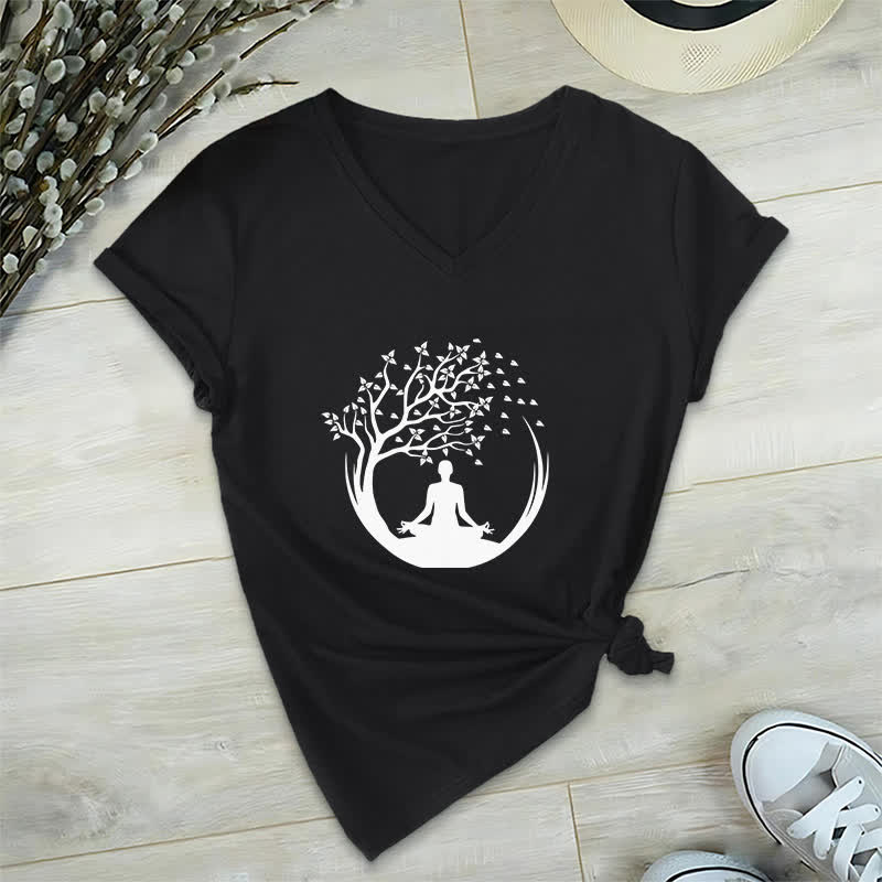 Olivenorma Yoga Méditation Pilates Namaste T-shirt col V - Noir - 2XL - image 12