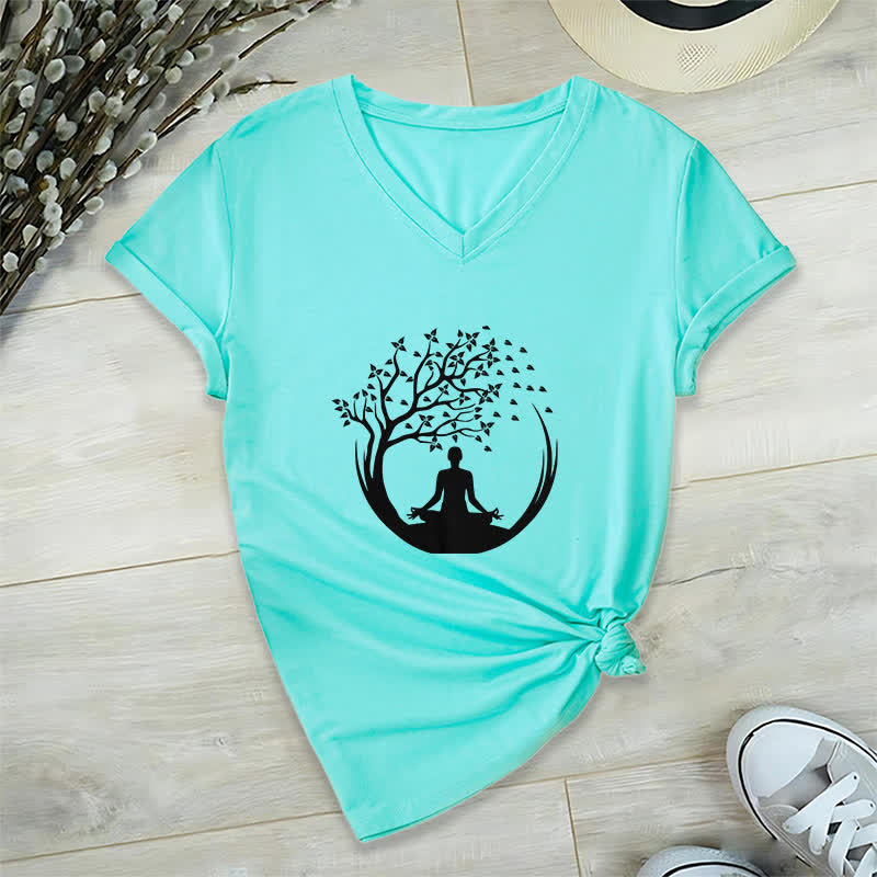 Olivenorma Yoga Méditation Pilates Namaste T-shirt col V - Lac Bleu - 2XL - image 24
