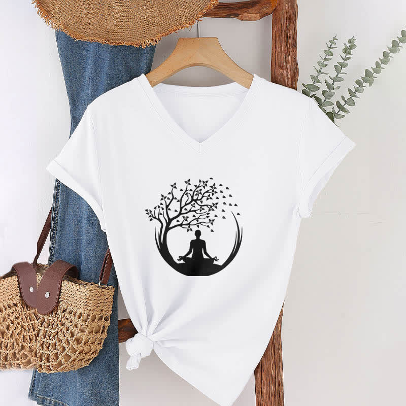 Olivenorma Yoga Méditation Pilates Namaste T-shirt col V - image 2