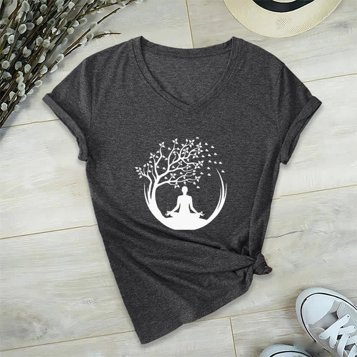 Olivenorma Yoga Méditation Pilates Namaste T-shirt col V - Gris - 2XL - image 9