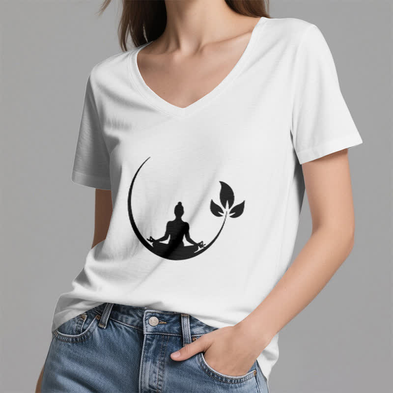 T-shirt col V Olivenorma Yoga Lotus Bouddha Méditation - image 5