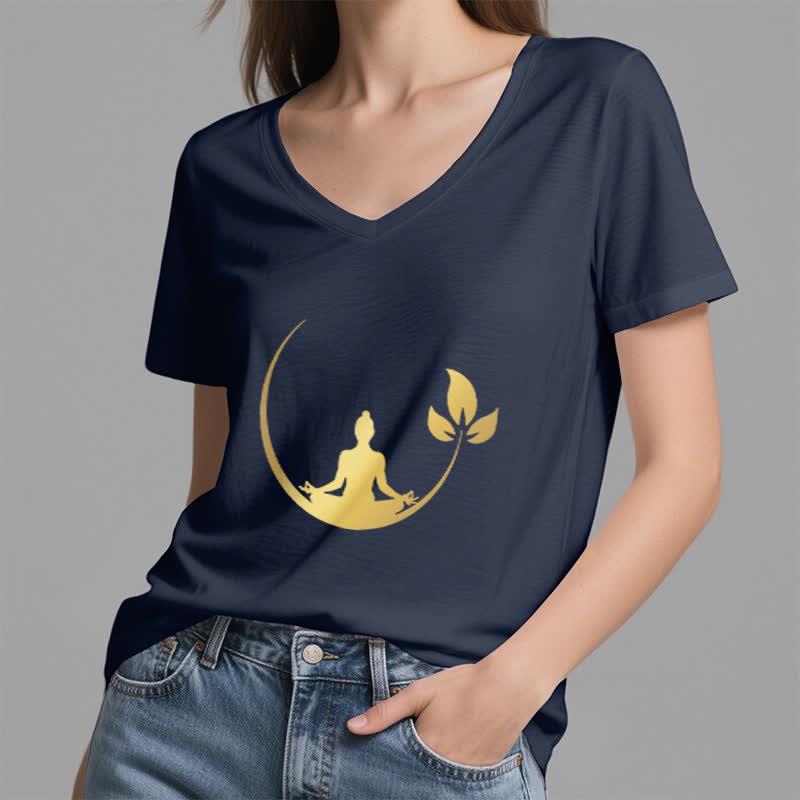 T-shirt col V Olivenorma Yoga Lotus Bouddha Méditation - image 7