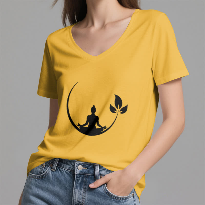 T-shirt col V Olivenorma Yoga Lotus Bouddha Méditation - image 1