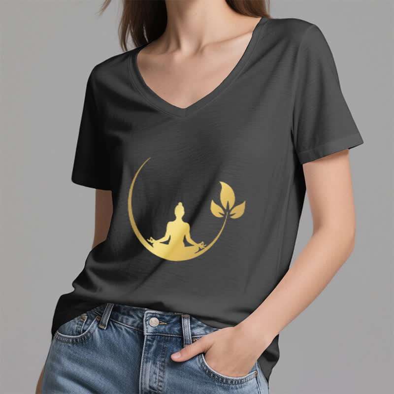 T-shirt col V Olivenorma Yoga Lotus Bouddha Méditation - image 13