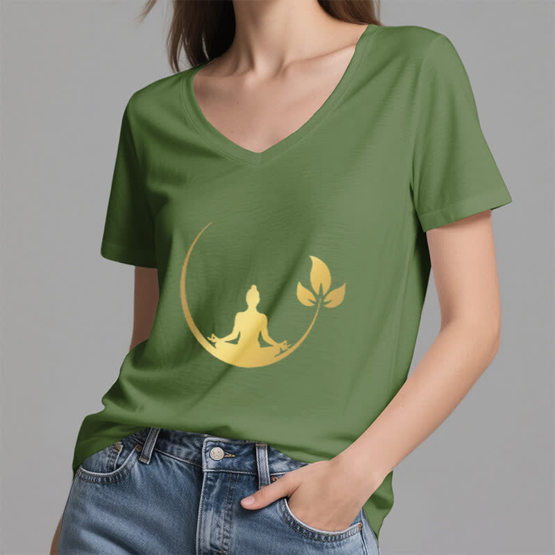 T-shirt col V Olivenorma Yoga Lotus Bouddha Méditation - image 12