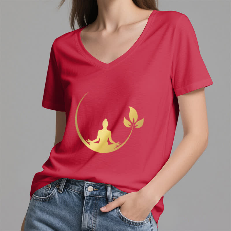 T-shirt col V Olivenorma Yoga Lotus Bouddha Méditation - image 17