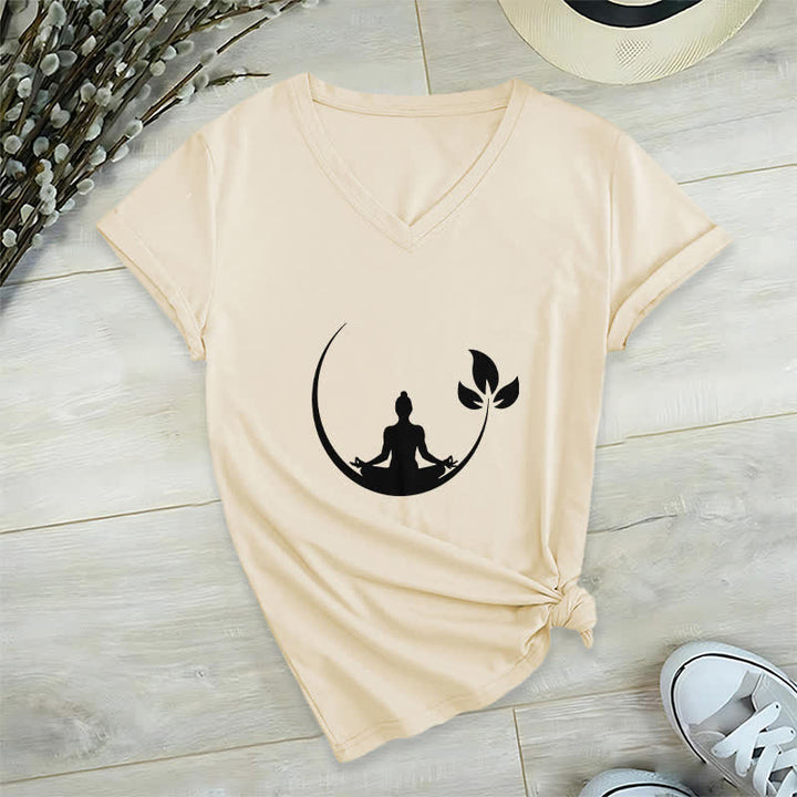 T-shirt col V Olivenorma Yoga Lotus Bouddha Méditation - Kaki - 2XL - image 23