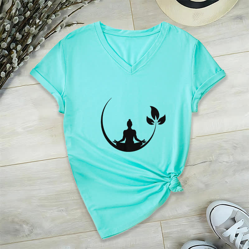 T-shirt col V Olivenorma Yoga Lotus Bouddha Méditation - Lac Bleu - 2XL - image 24