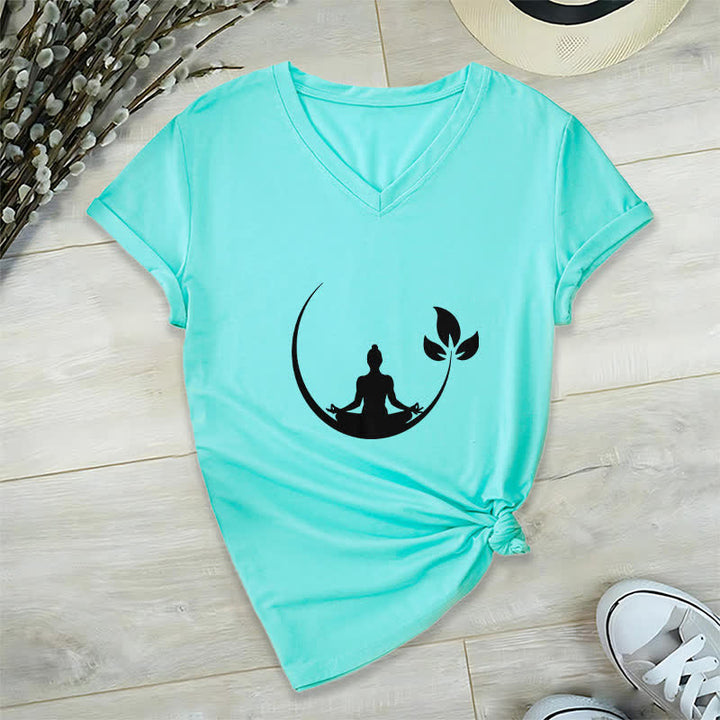 T-shirt col V Olivenorma Yoga Lotus Bouddha Méditation - Lac Bleu - 2XL - image 24