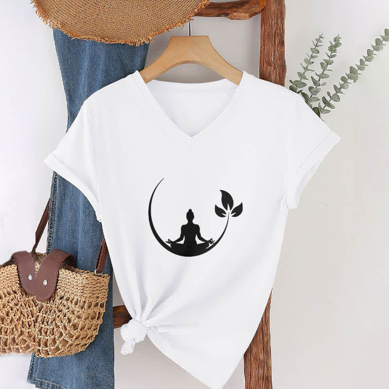 T-shirt col V Olivenorma Yoga Lotus Bouddha Méditation - image 5