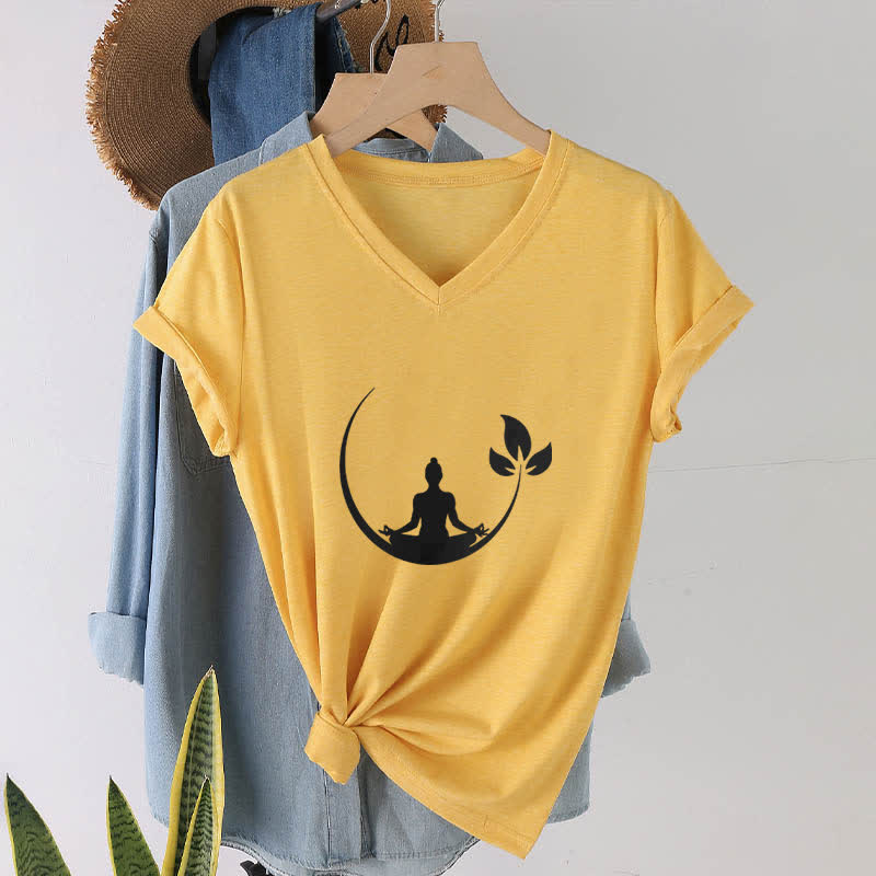 T-shirt col V Olivenorma Yoga Lotus Bouddha Méditation - image 2