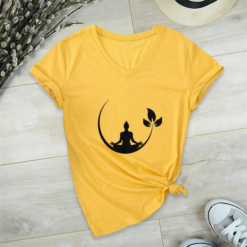 T-shirt col V Olivenorma Yoga Lotus Bouddha Méditation - Jaune - 2XL - image 1