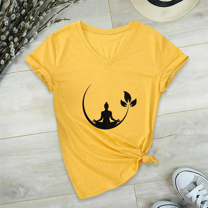 T-shirt col V Olivenorma Yoga Lotus Bouddha Méditation - Jaune - 2XL - image 1
