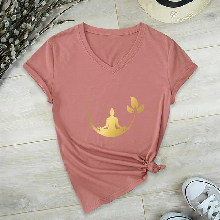 T-shirt col V Olivenorma Yoga Lotus Bouddha Méditation - Rose - 2XL - image 19