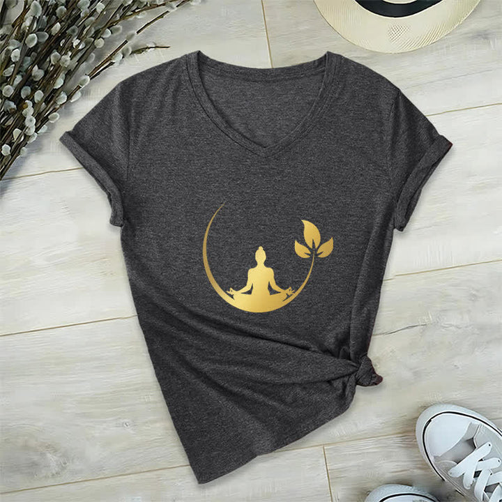 T-shirt col V Olivenorma Yoga Lotus Bouddha Méditation - Gris - 2XL - image 13