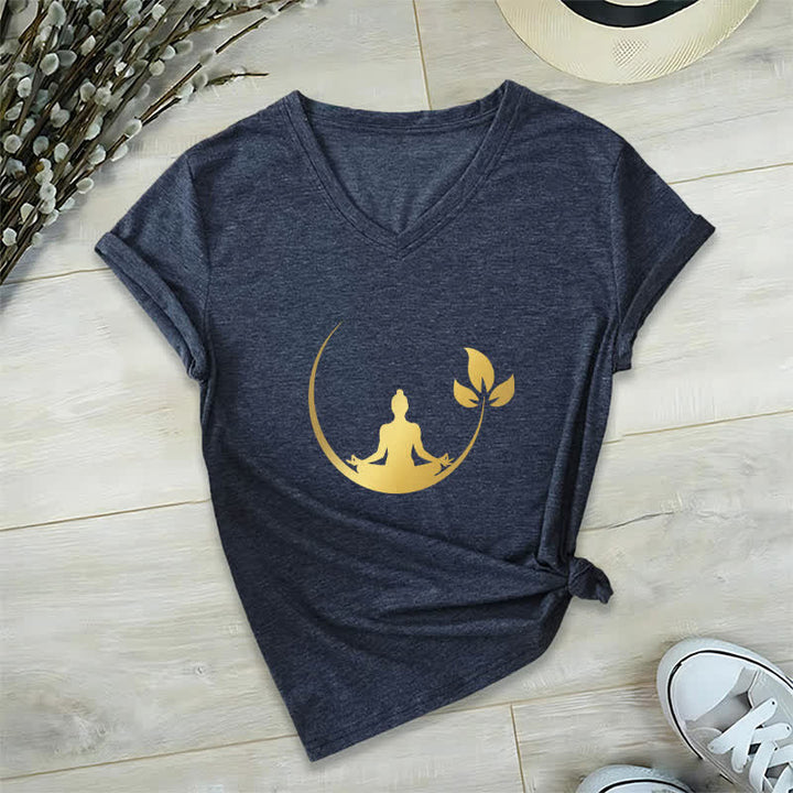 T-shirt col V Olivenorma Yoga Lotus Bouddha Méditation - Bleu marine - 2XL - image 7