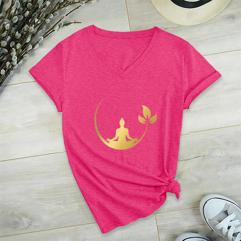 T-shirt col V Olivenorma Yoga Lotus Bouddha Méditation - Rose Rouge - 2XL - image 21