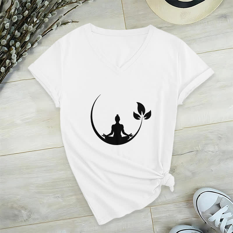 T-shirt col V Olivenorma Yoga Lotus Bouddha Méditation - Blanc - 2XL - image 4