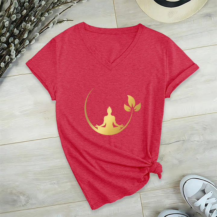T-shirt col V Olivenorma Yoga Lotus Bouddha Méditation - Rouge - 2XL - image 17