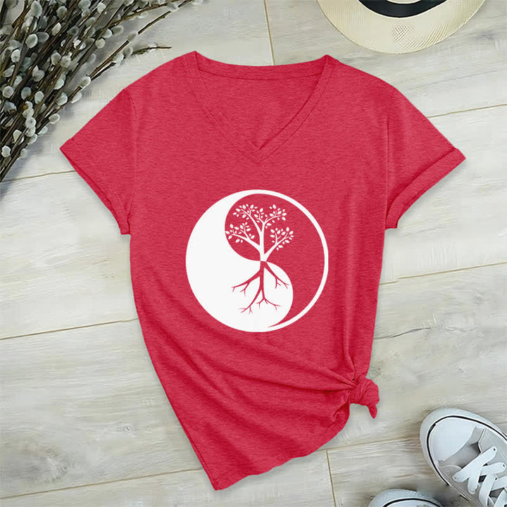 T-shirt col V Olivenorma Yin Yang Tree Yoga Méditation - Rouge - 2XL - image 14