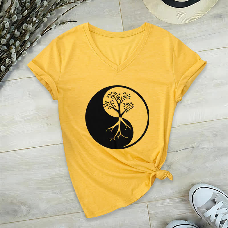 T-shirt col V Olivenorma Yin Yang Tree Yoga Méditation - Jaune - 2XL - image 16