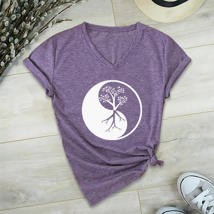 T-shirt col V Olivenorma Yin Yang Tree Yoga Méditation - Violet - 2XL - image 25