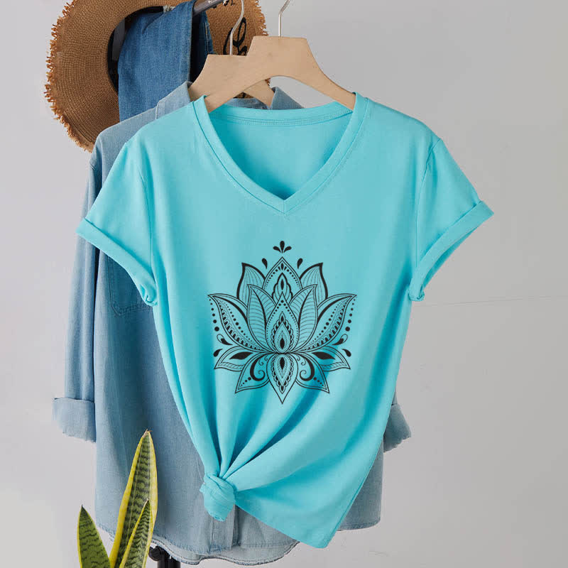 T-shirt col V Olivenorma Mandala Fleur de Lotus - Lac Bleu - 2XL - image 24
