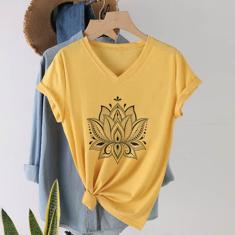 T-shirt col V Olivenorma Mandala Fleur de Lotus - Jaune - 2XL - image 18