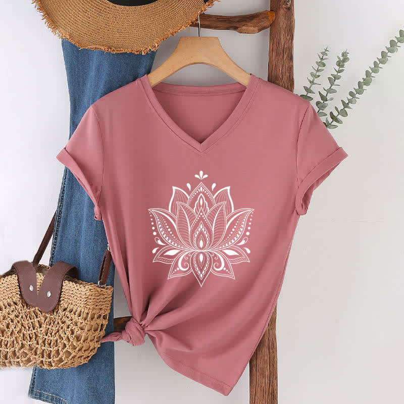 T-shirt col V Olivenorma Mandala Fleur de Lotus - Rose - 2XL - image 19