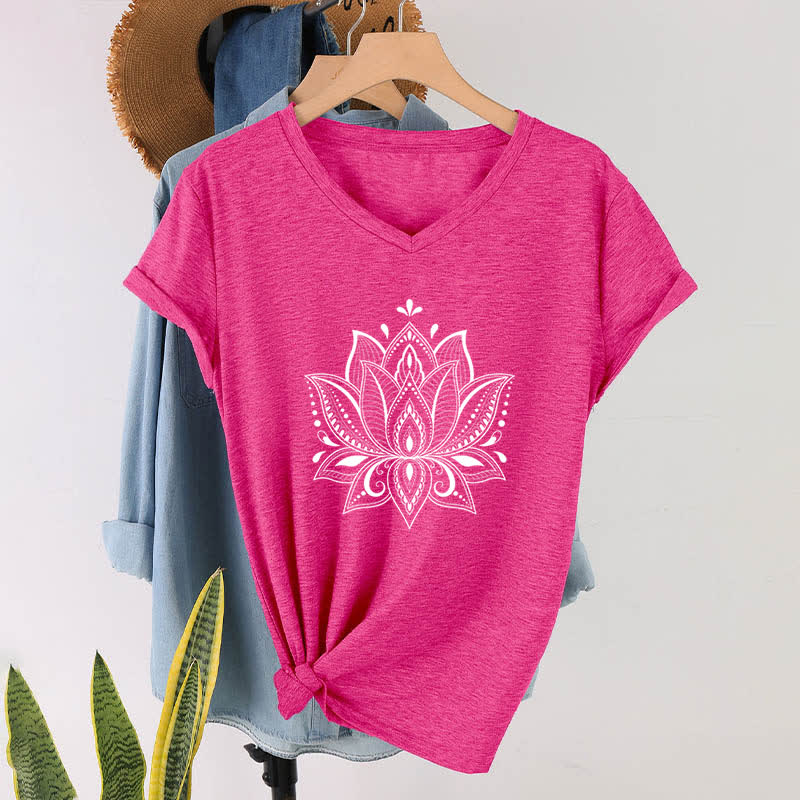 T-shirt col V Olivenorma Mandala Fleur de Lotus - Rose Rouge - 2XL - image 21