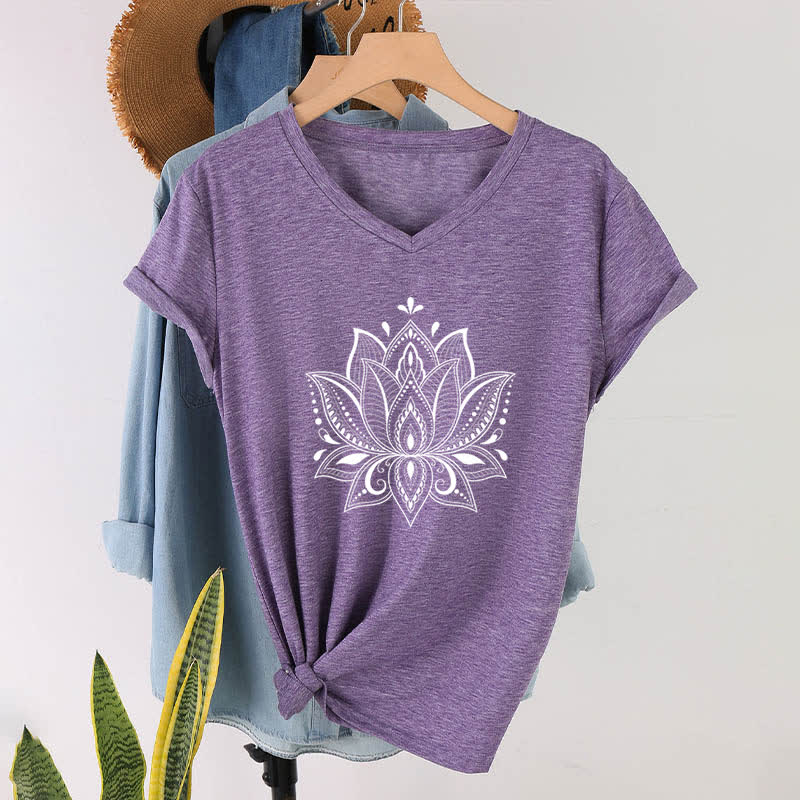 T-shirt col V Olivenorma Mandala Fleur de Lotus - Violet - 2XL - image 25
