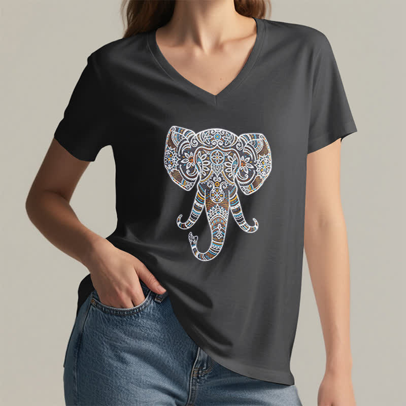 T-shirt col V Olivenorma pour femme, motif éléphant, nature et animaux - image 3