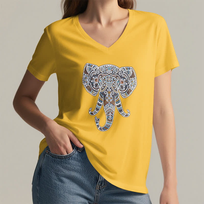 T-shirt col V Olivenorma pour femme, motif éléphant, nature et animaux - image 16
