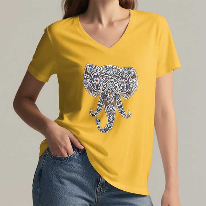 T-shirt col V Olivenorma pour femme, motif éléphant, nature et animaux - image 16