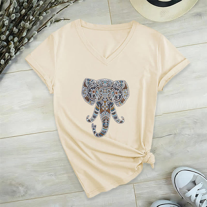 T-shirt col V Olivenorma pour femme, motif éléphant, nature et animaux - Kaki - 2XL - image 22