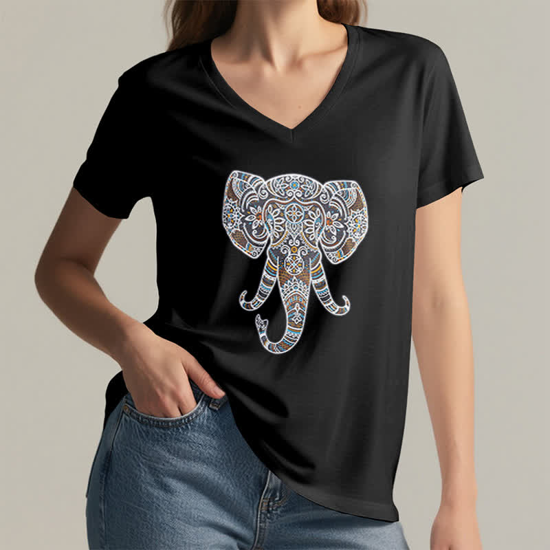 T-shirt col V Olivenorma pour femme, motif éléphant, nature et animaux - image 14