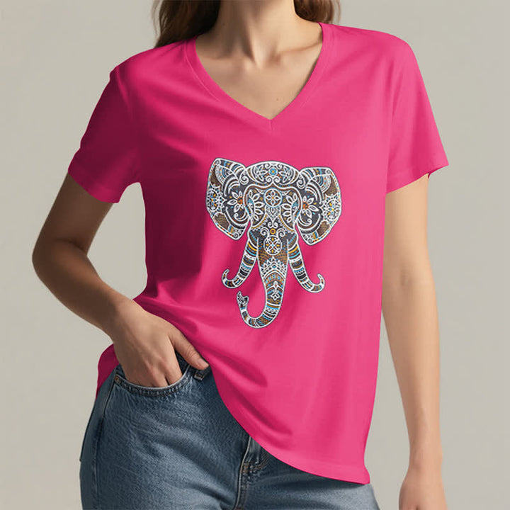 T-shirt col V Olivenorma pour femme, motif éléphant, nature et animaux - image 20
