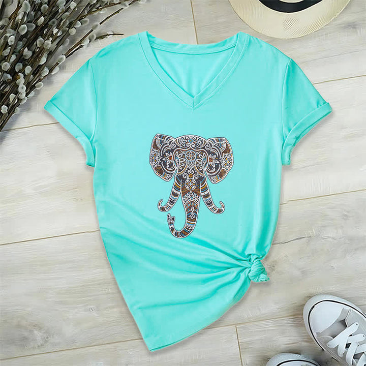 T-shirt col V Olivenorma pour femme, motif éléphant, nature et animaux - Lac Bleu - 2XL - image 24