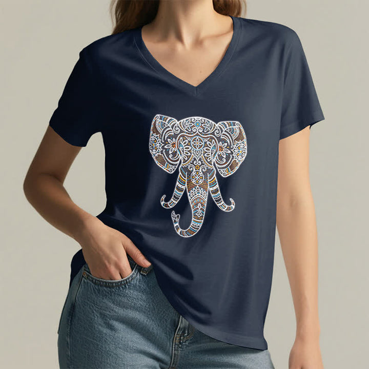 T-shirt col V Olivenorma pour femme, motif éléphant, nature et animaux - image 8