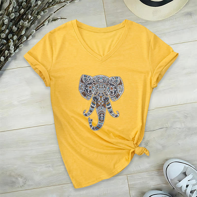 T-shirt col V Olivenorma pour femme, motif éléphant, nature et animaux - Jaune - 2XL - image 15