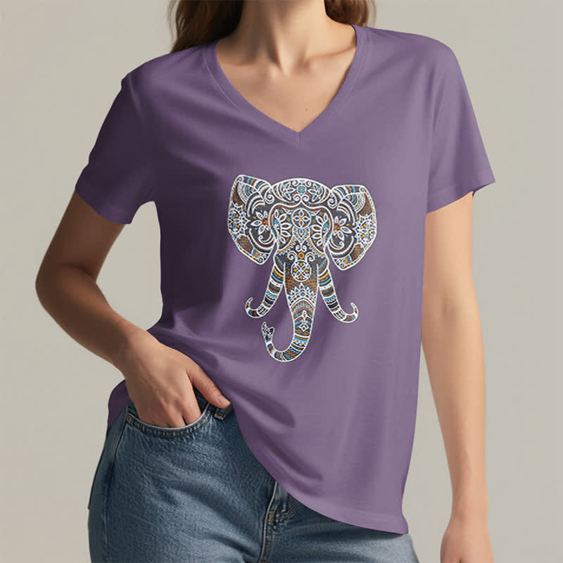 T-shirt col V Olivenorma pour femme, motif éléphant, nature et animaux - image 27