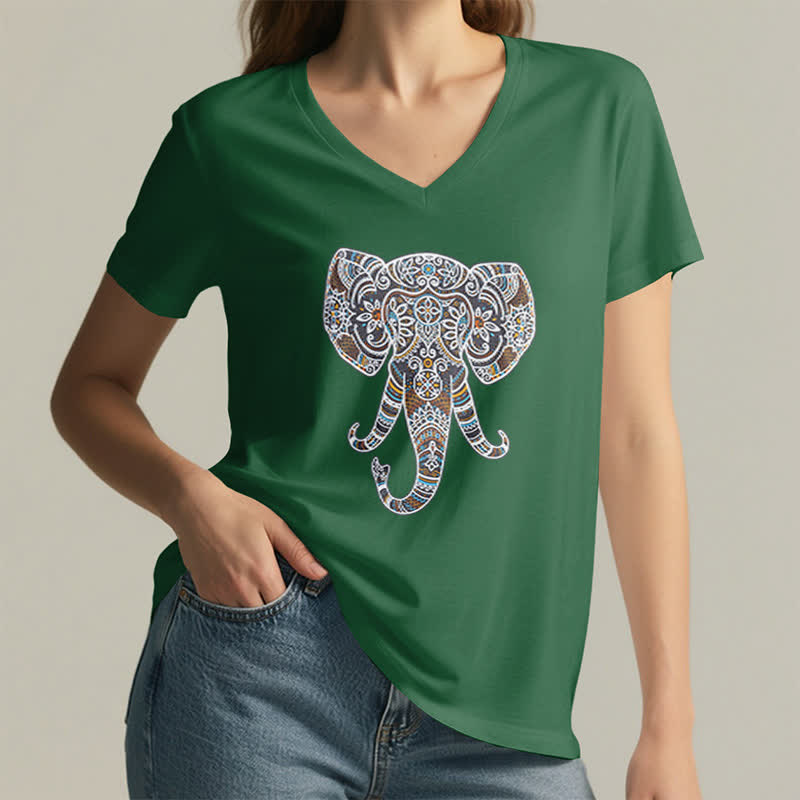 T-shirt col V Olivenorma pour femme, motif éléphant, nature et animaux - image 9