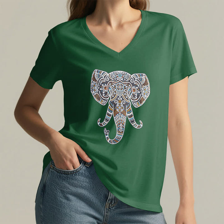 T-shirt col V Olivenorma pour femme, motif éléphant, nature et animaux - image 9