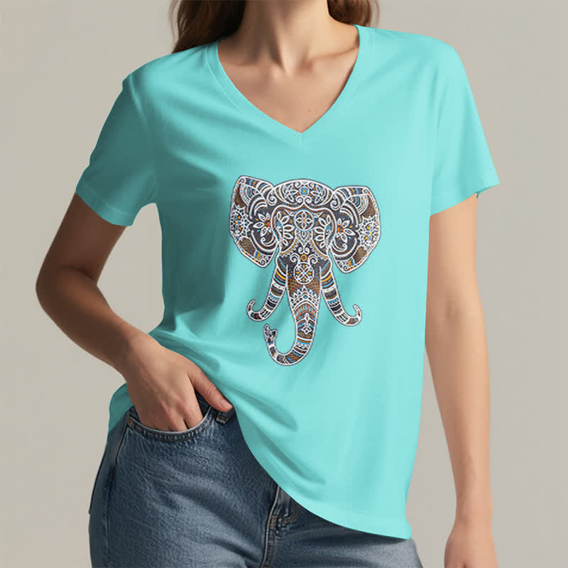 T-shirt col V Olivenorma pour femme, motif éléphant, nature et animaux - image 25