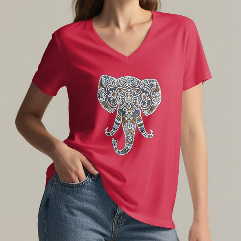 T-shirt col V Olivenorma pour femme, motif éléphant, nature et animaux - image 28