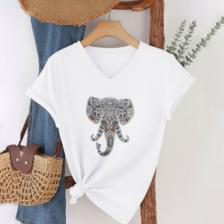 T-shirt col V Olivenorma pour femme, motif éléphant, nature et animaux - image 5