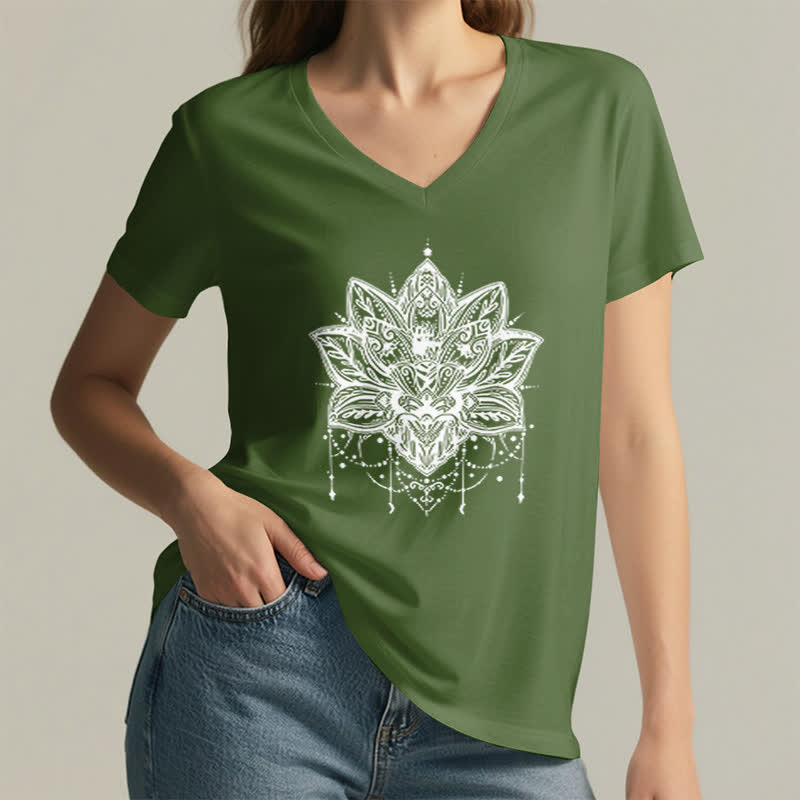 T-shirt col V imprimé Lotus Olivenorma - image 9