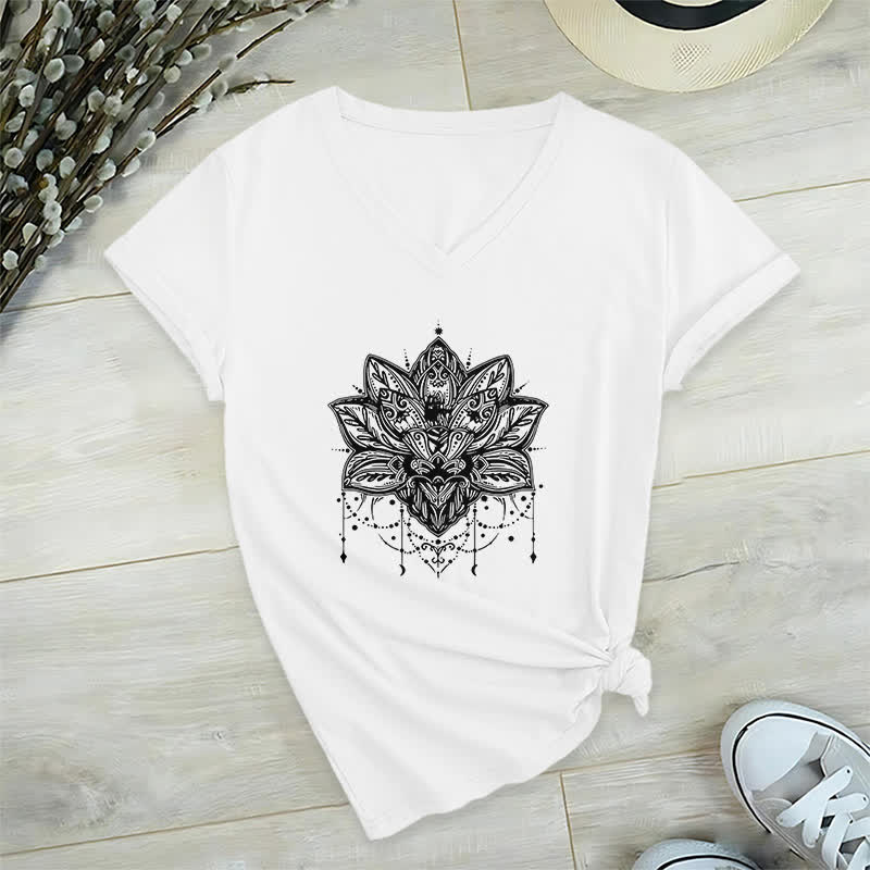 T-shirt col V imprimé Lotus Olivenorma - Blanc - 2XL - image 2
